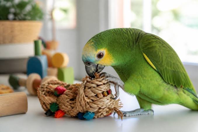 Bird Enrichment with safe toys, perches, and foraging activities